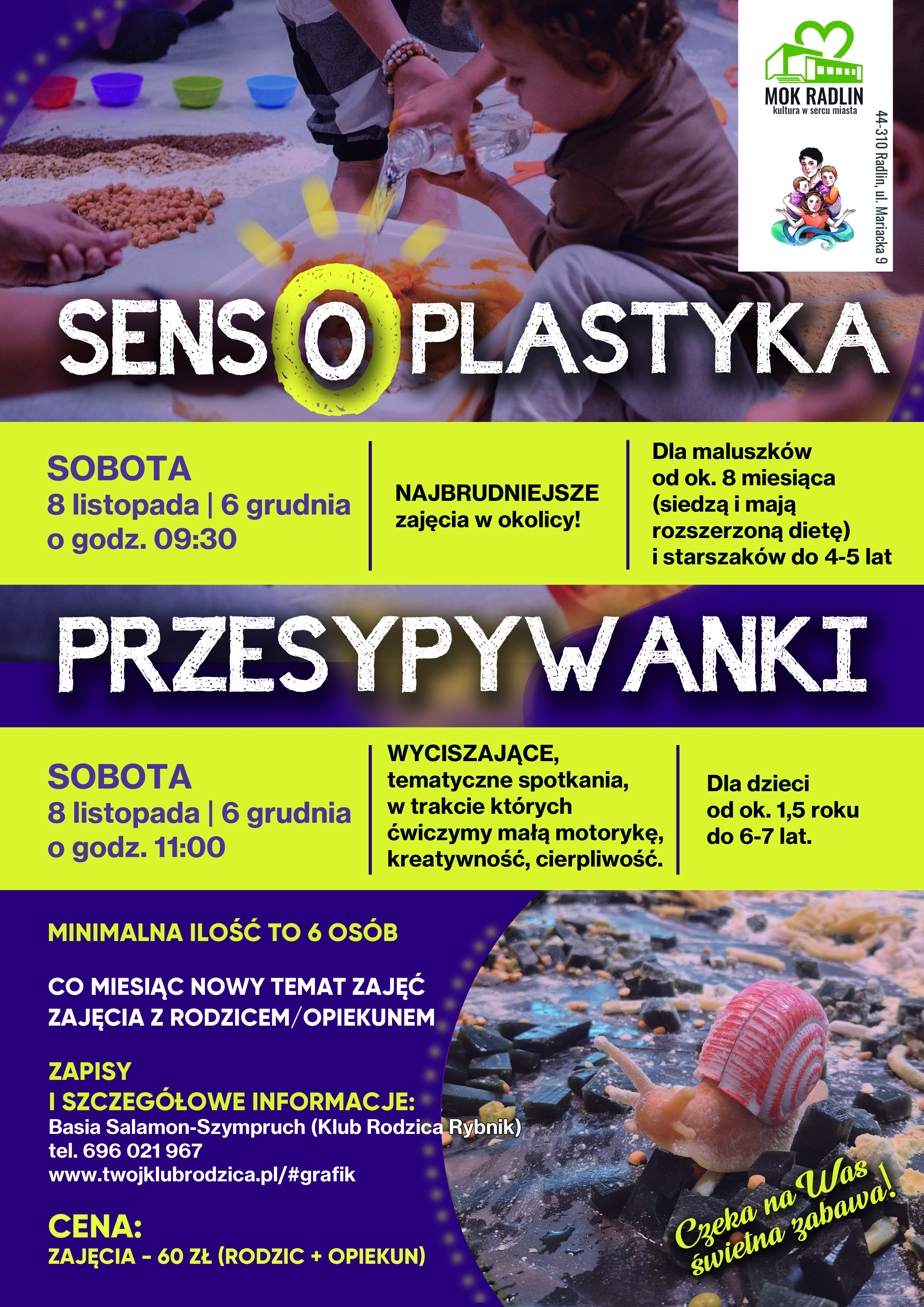 Sensoplastyka i Przesypywanki w MOK Radlin plakat Sensoplastyka i Przesypywanki w MOK Radlin